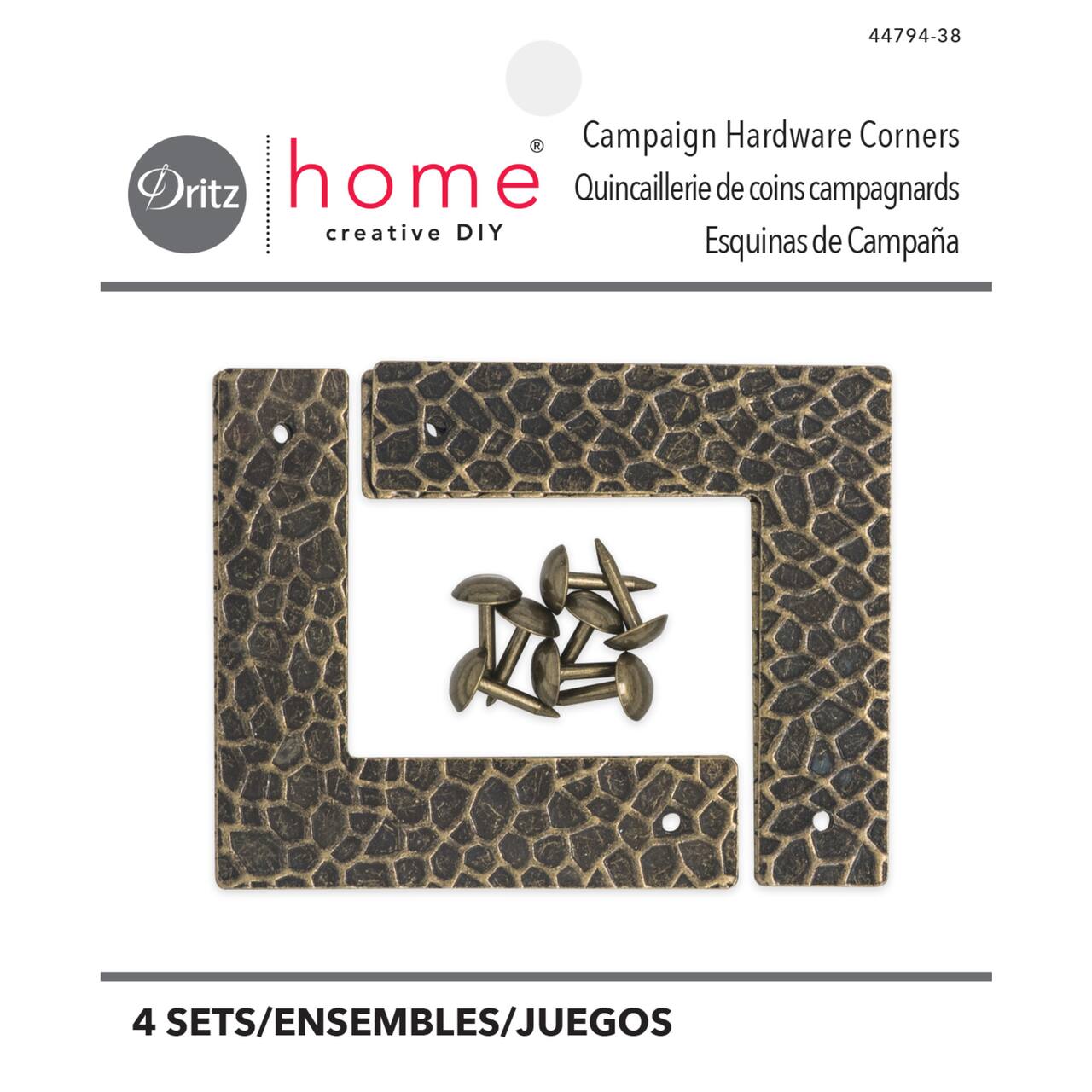 Dritz Home® Small Antique Brass Textured Campaign Corners, 4ct.